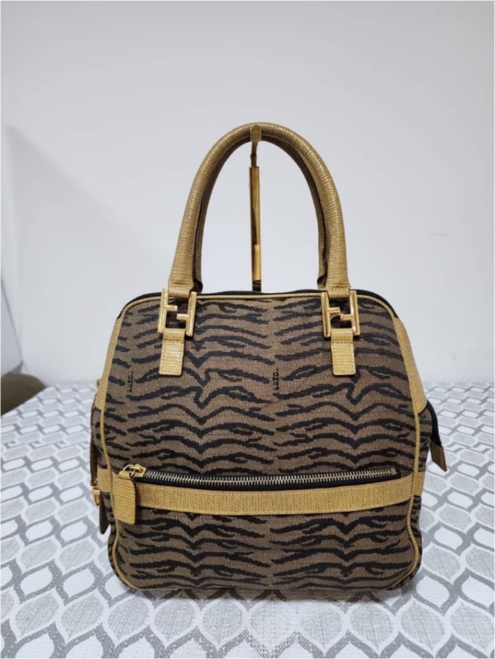 Authentic Fendi Canvas Top Handle Bag Brown/Beige